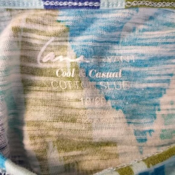 Lane Bryant Ikat Green & Blue Print Cotton Top Drawstring Hem 18/20 100% Cotton - Picture 2 of 10